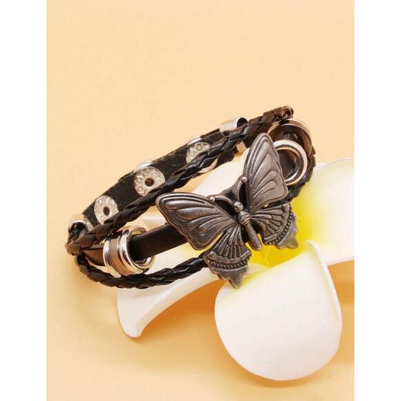 Fashion Retro PU Polyurethane Butterfly Detail Braided String Bracelet For Women - Picture 4 of 5